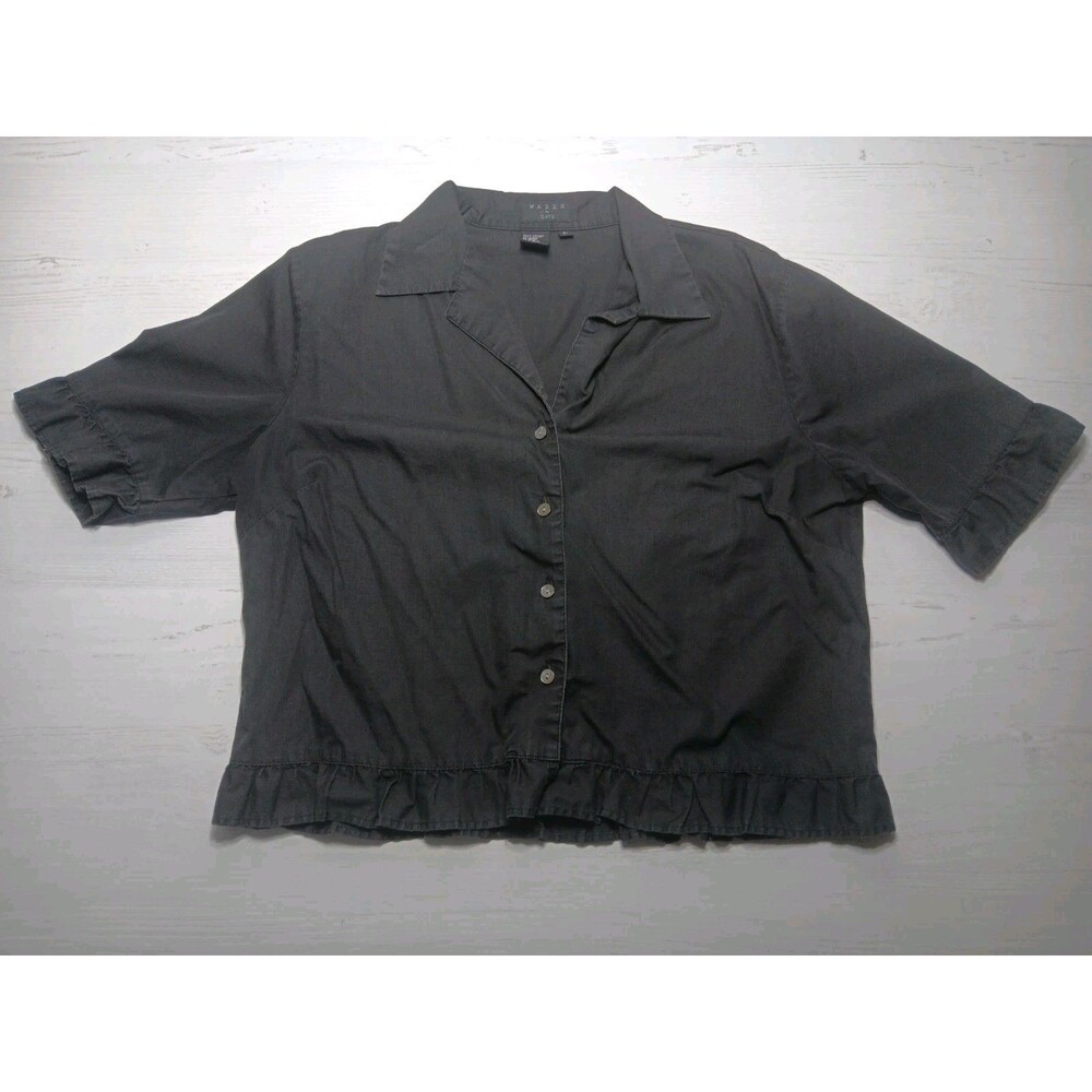 Ishyu 100% Cotton Button Front Short sleeve shirt Black Size Large Wares